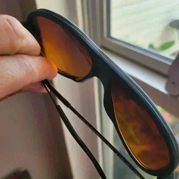 VINTAGE BLUES BROWN/ORANGE PILOT SUNGLASSES BLACK FRAME PLASTIC - Picture 7 of 9